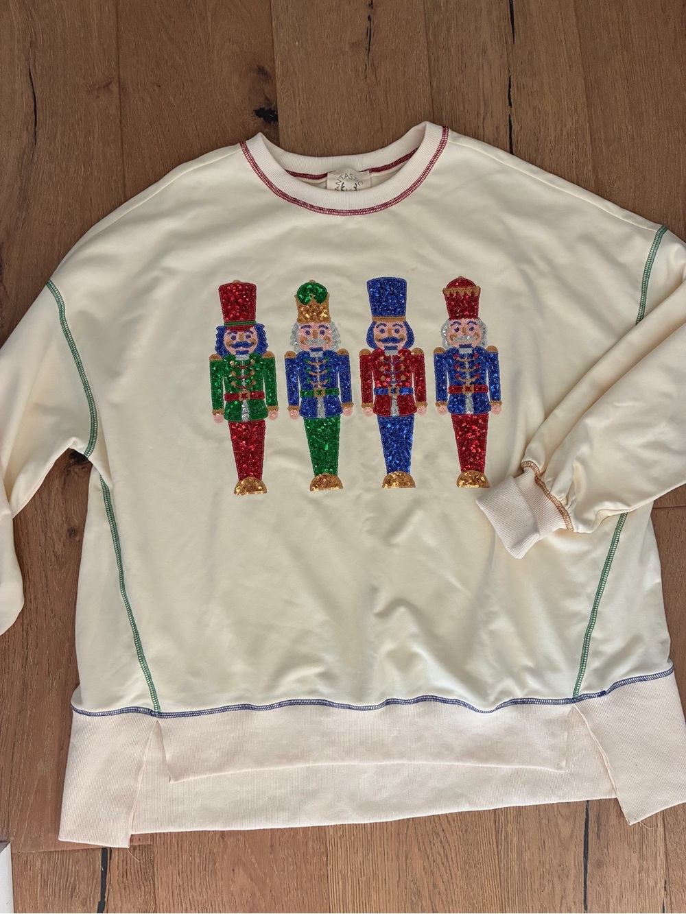 Cream Nutcracker Sequin Crewneck Sweater